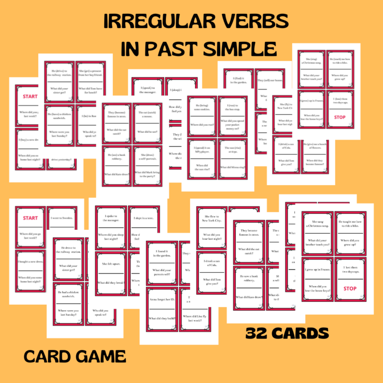 IRREGULAR VERBS IN PAST SIMPLE CARD GAME - ideas4creative.English.lessons