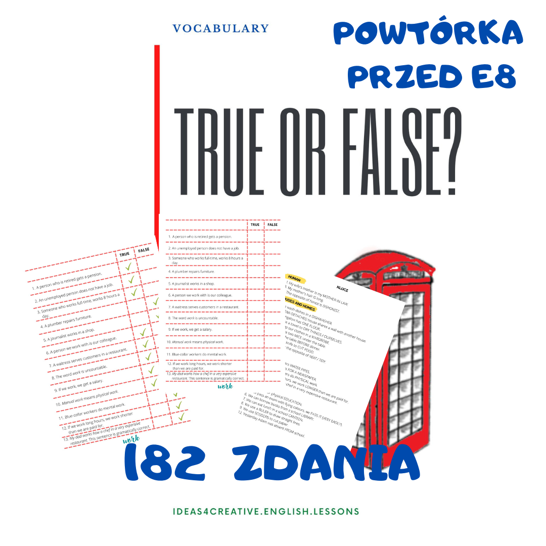 TRUE OR FALSE? SŁOWNICTWO Z 14 DZIAŁÓW TEMATYCZNYCH