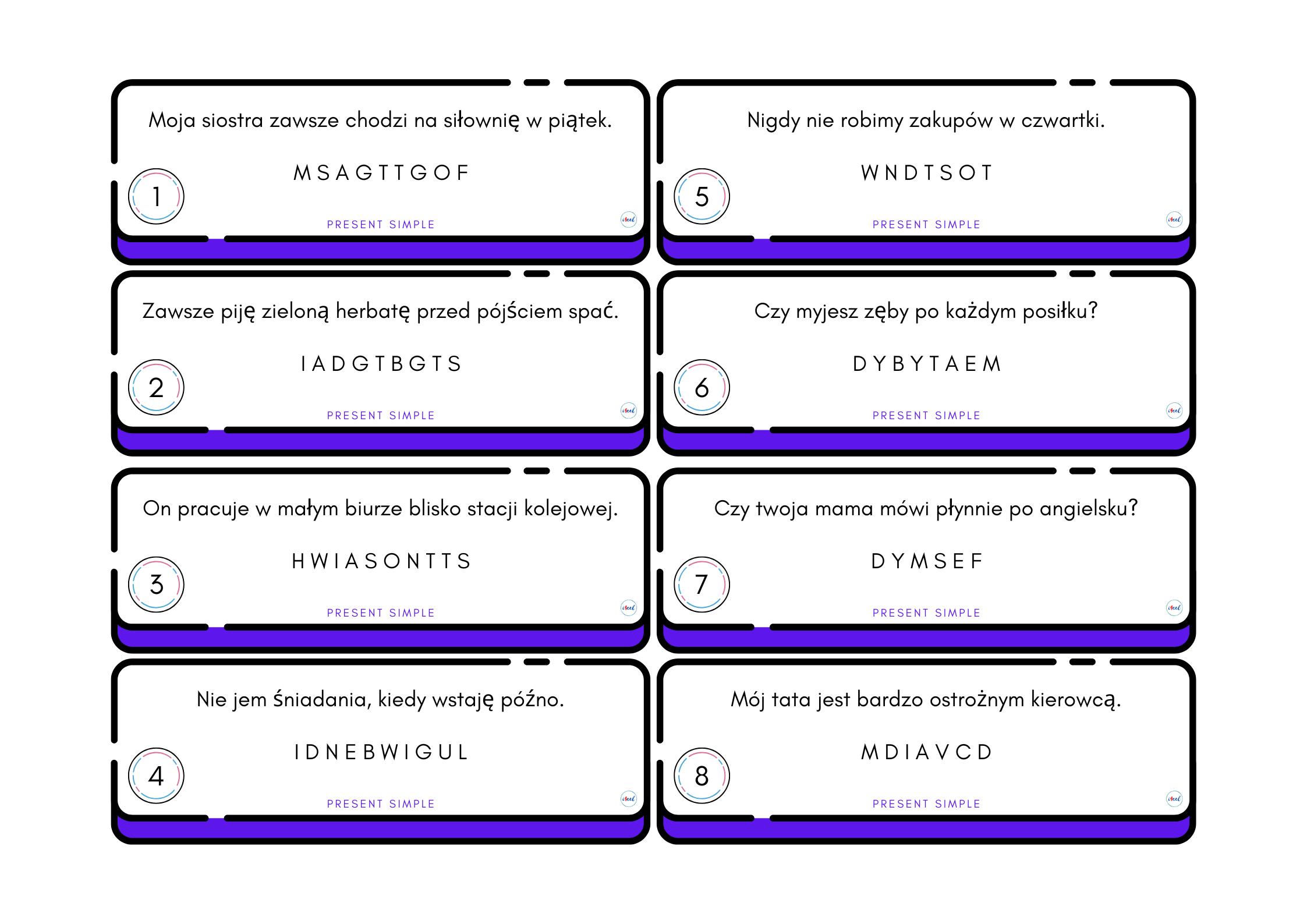 FIRST LETTER TRANSLATION CARDS / PRESENT SIMPLE - obrazek 2