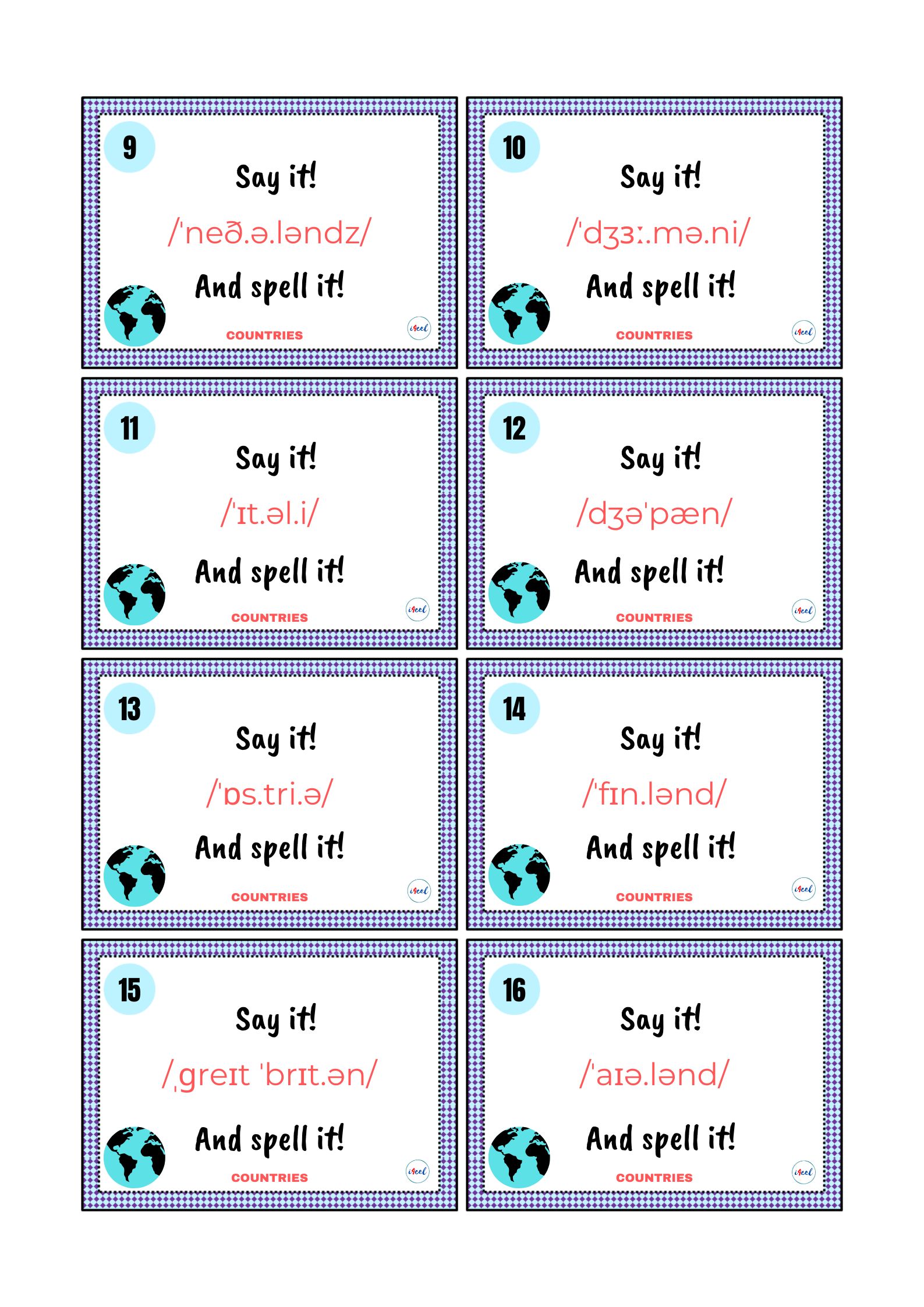 COUNTRIES PRONUNCIATION CARDS - obrazek 2