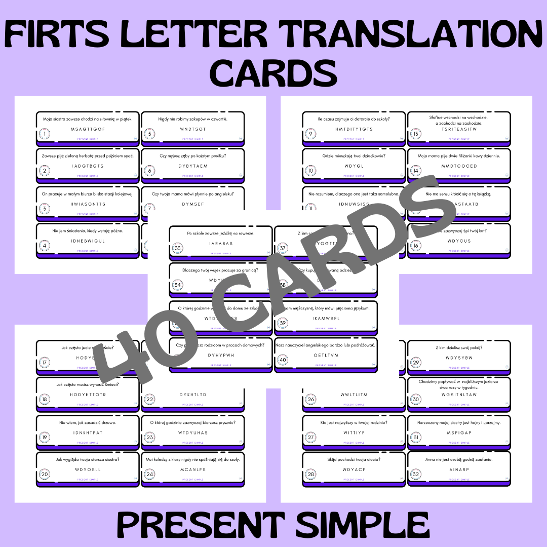 FIRST LETTER TRANSLATION CARDS / PRESENT SIMPLE