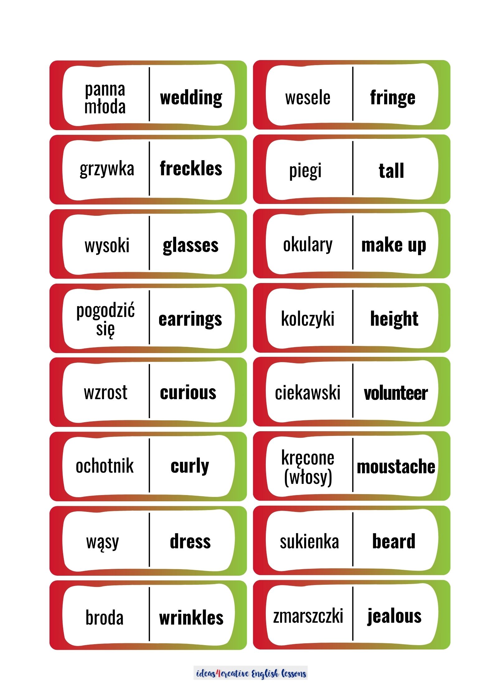 HUMAN RELATED VOCABULARY DOMINO - obrazek 2