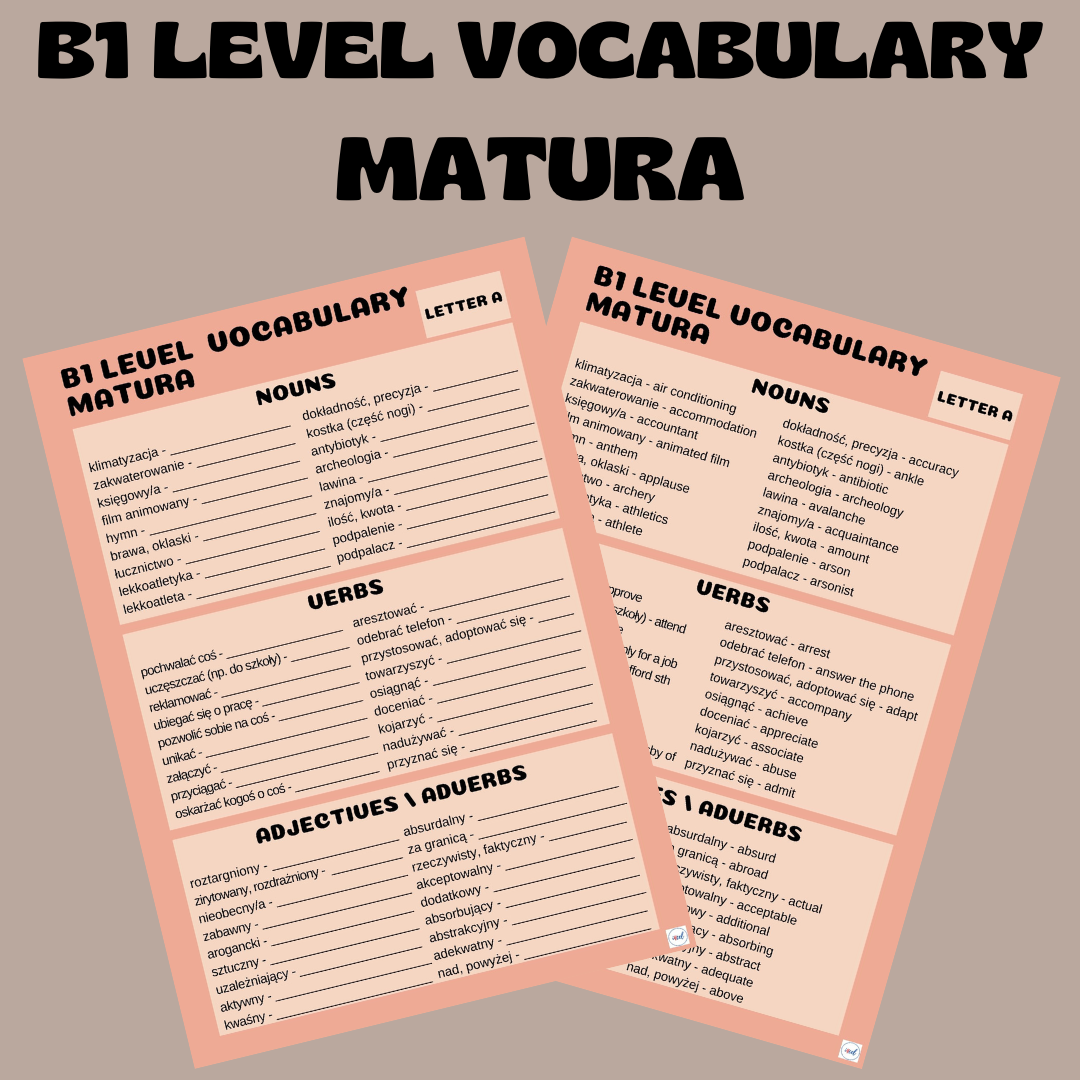 B1 LEVEL VOCABULARY (MATURA) / LETTER A