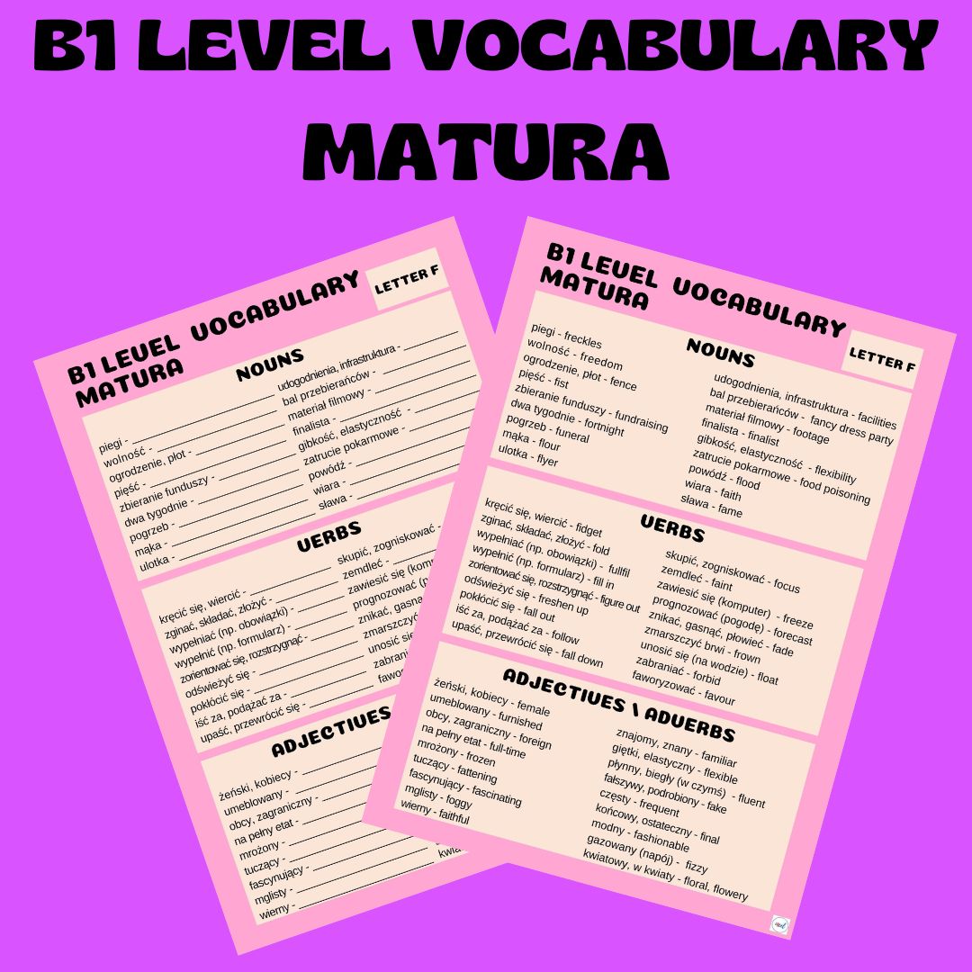 B1 LEVEL VOCABULARY (MATURA) / LETTER F