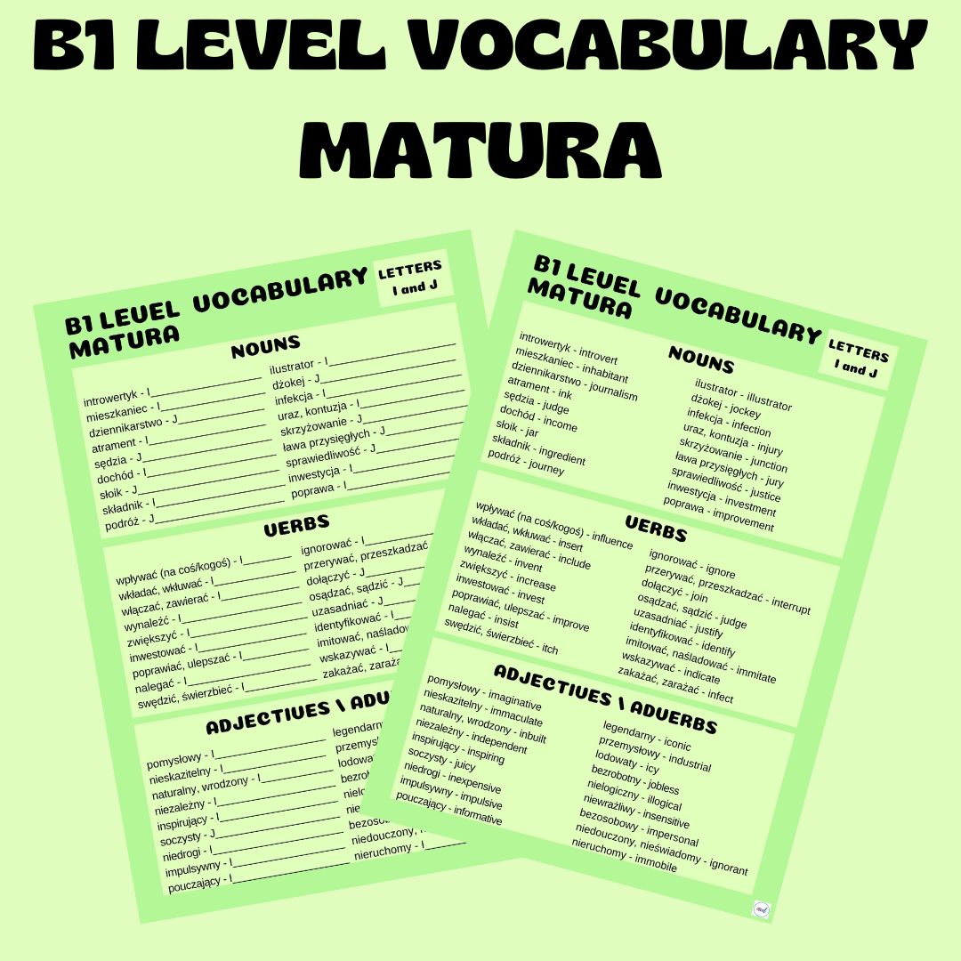 B1 LEVEL VOCABULARY (MATURA) / LETTERS I and J
