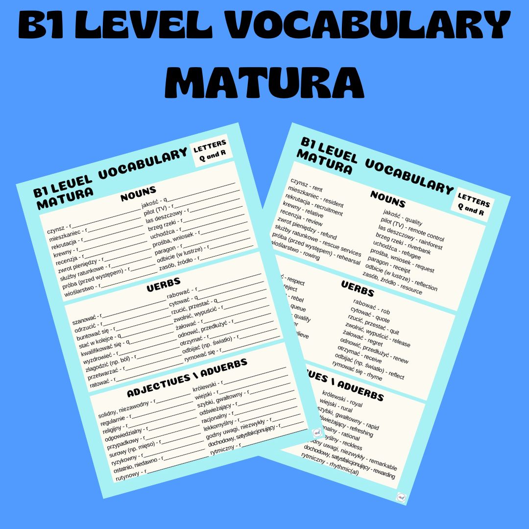 B1 LEVEL VOCABULARY (MATURA) / LETTERS Q and R