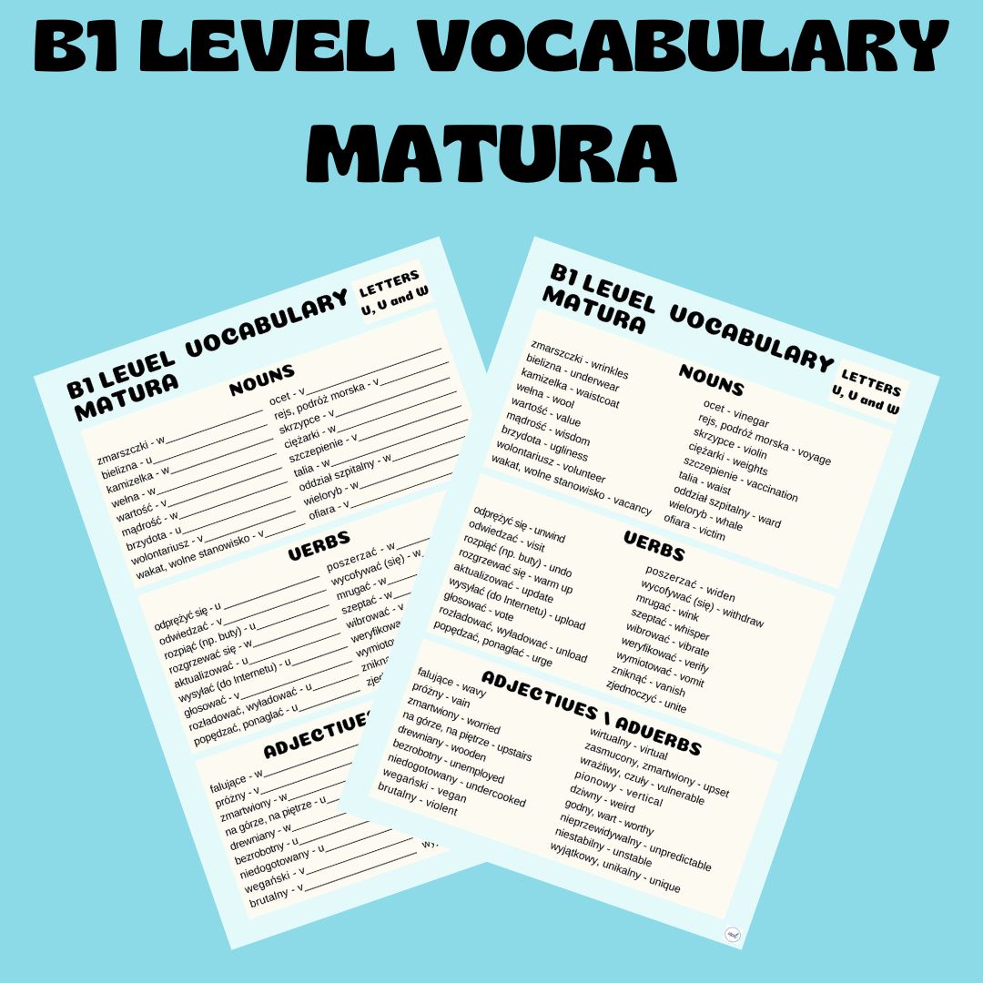 B1 LEVEL VOCABULARY (MATURA) / LETTERS U, V and W