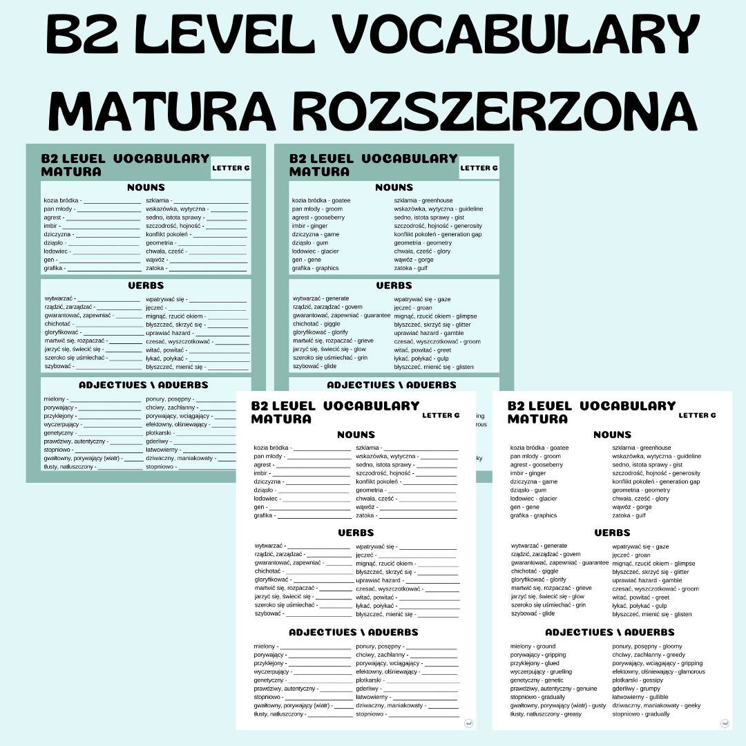B2 LEVEL VOCABULARY (MATURA) / LETTER G